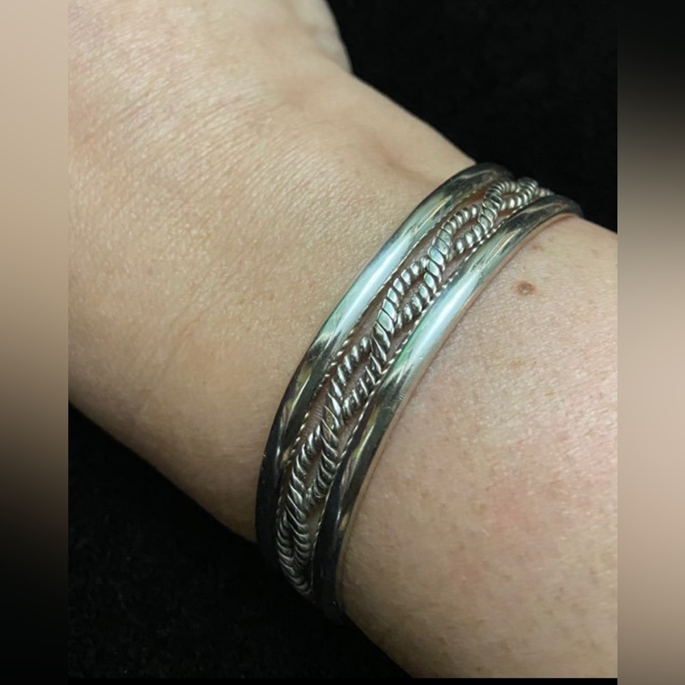 Vintage Taxco Braided 925 Bracelet Cuff For Small Wrist 18 Grams Mexico TV-45